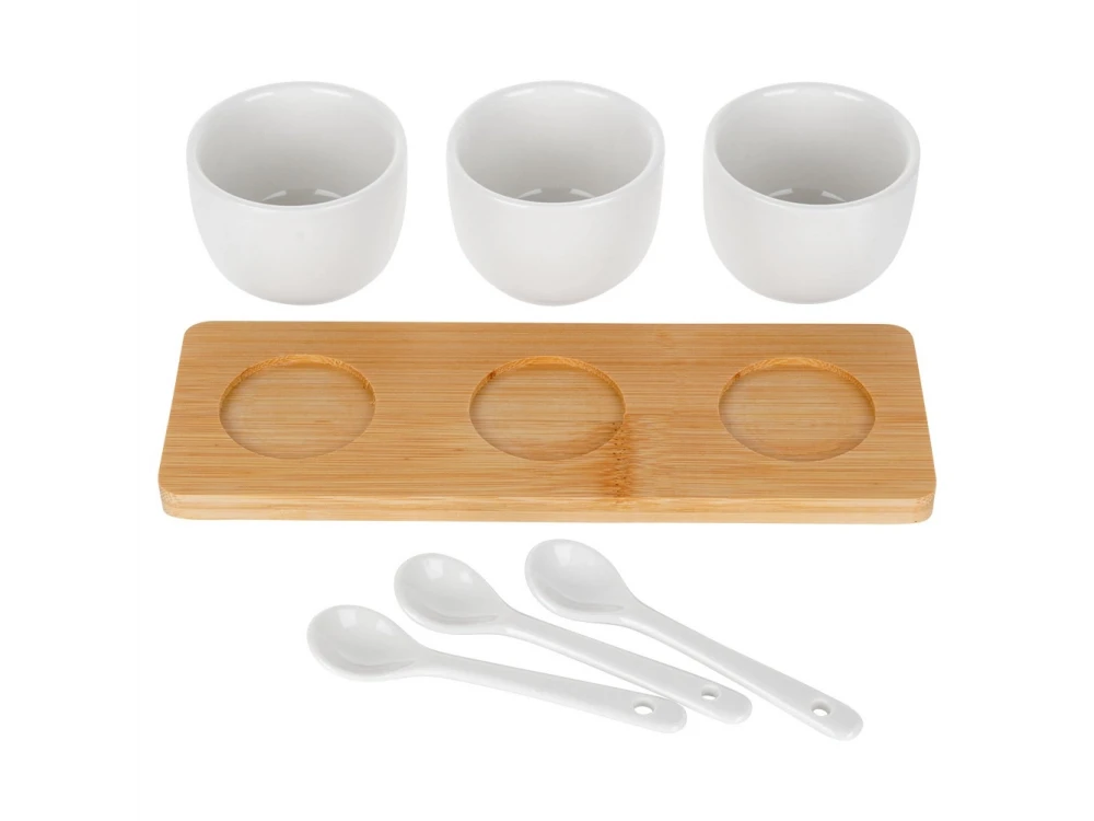 Vilde Ceramic Snack Bowls Set of 3 with Spoons & Bamboo Stand – White – view 3