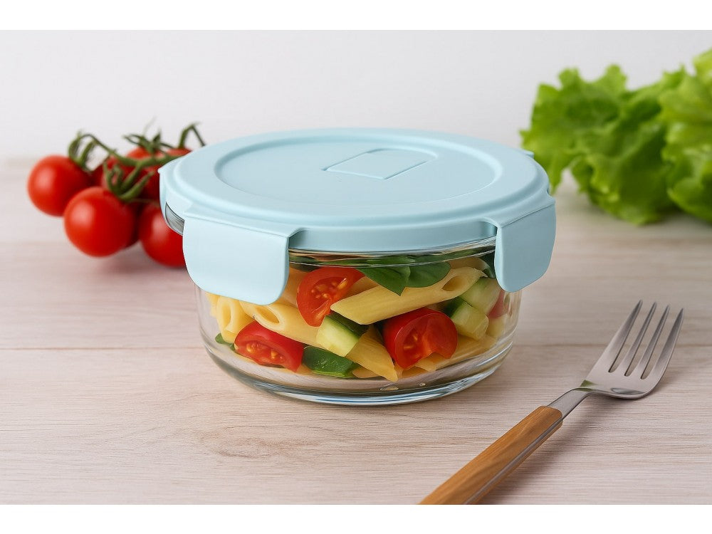 AJ Glass Food Container Round 420ml – Airtight, Light Blue Lid – view 3