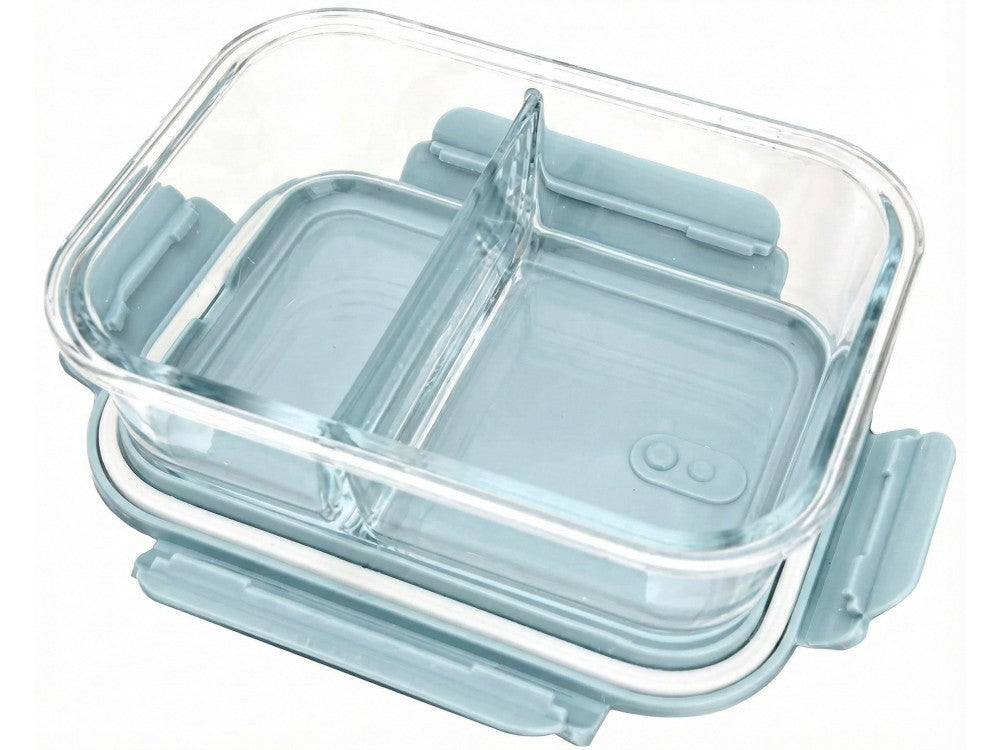 AJ Glass Food Container 2-Compartment 650ml – Airtight, Light Blue Lid – view 3