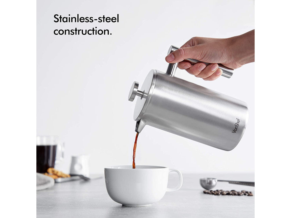 VonShef Stainless Steel Cafetière 600ml French Press with 2-in-1 Spoon Clip – view 3