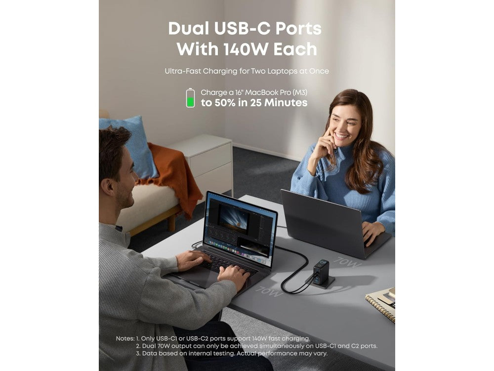 Anker Laptop Charger 140W 4-Port GaN PD 3.1 with USB-C Cable – Dark Gray – view 3