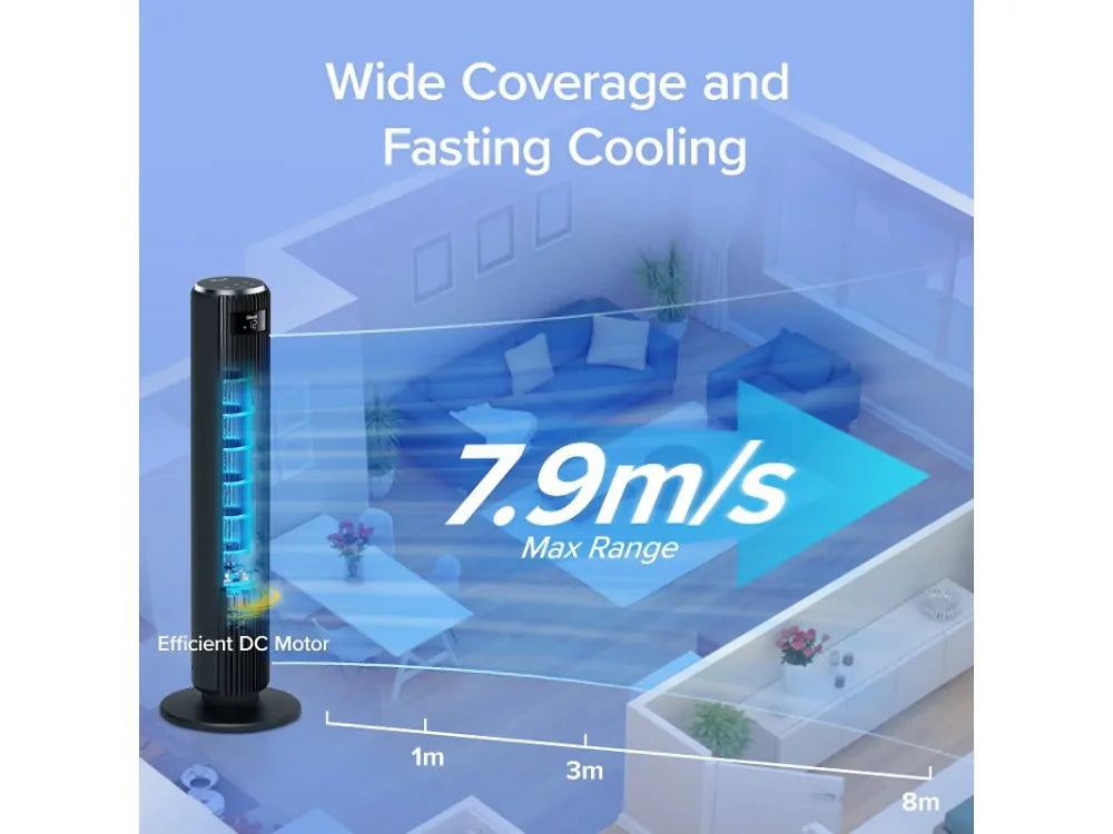Levoit TempSense 36 Tower Fan 92cm – DC Motor 20dB, 12 Speeds, 90° Oscillation, Remote & Timer – view 3