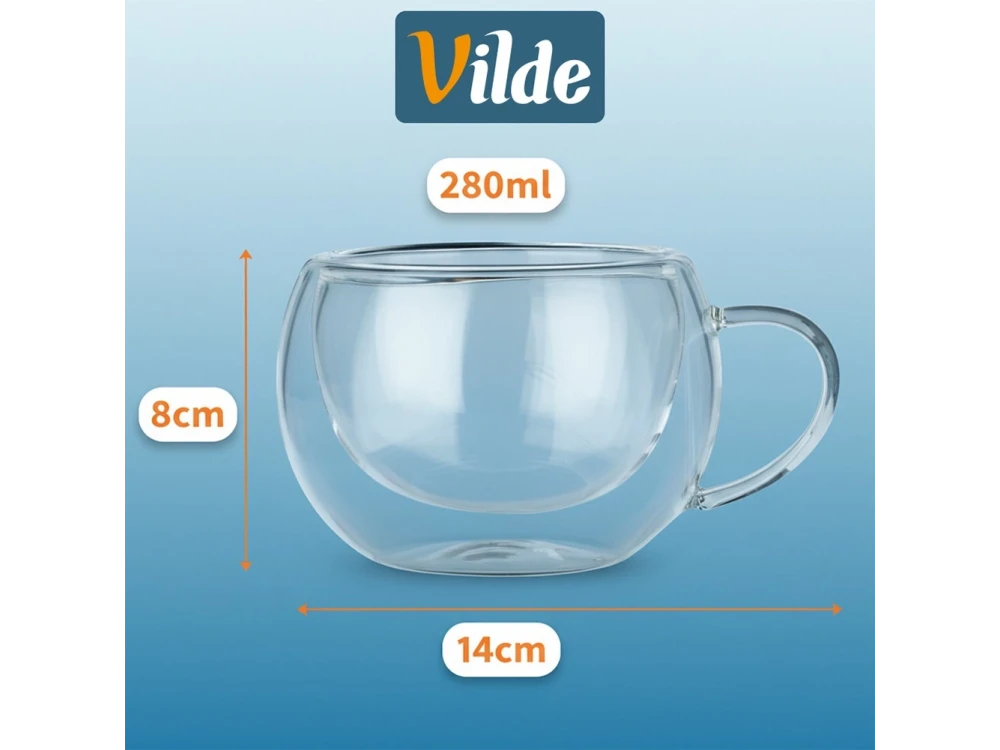 Vilde Premium Double-Walled Cappuccino Glasses Set of 2 – 280ml Borosilicate, with Handle – view 3