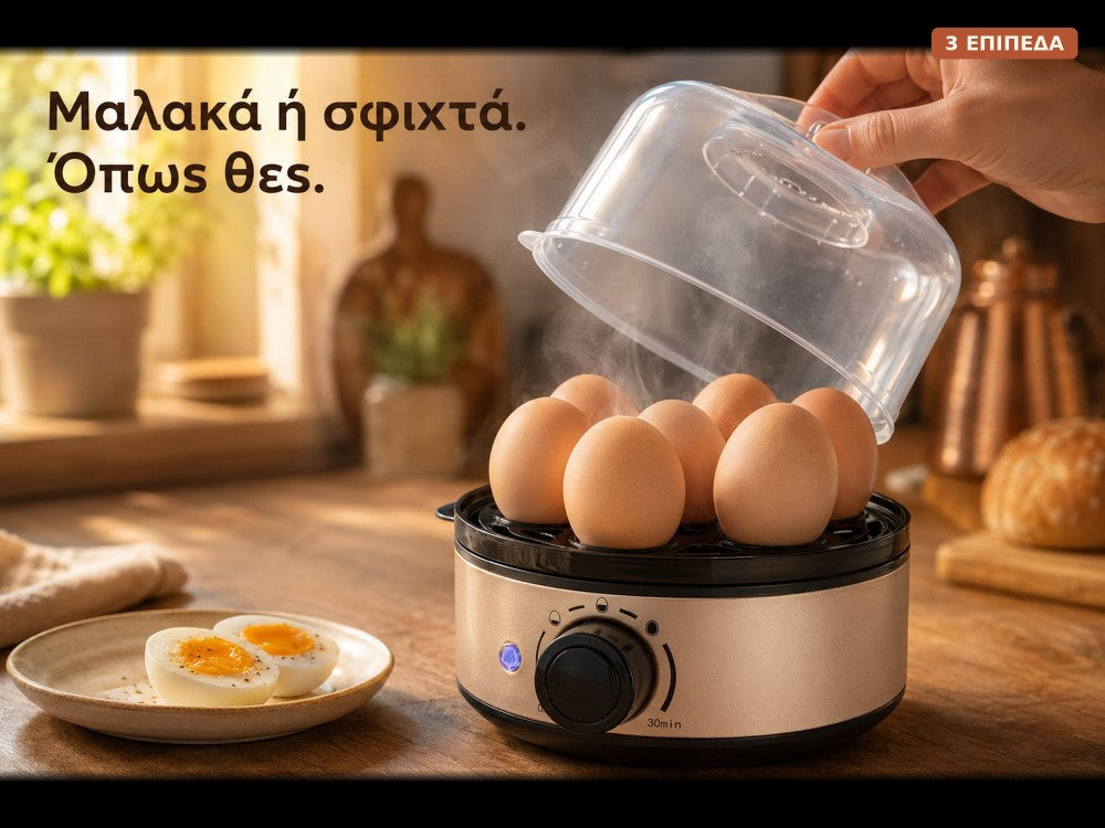Emerio Electric Egg Boiler 7-Egg 400W BPA-Free – 3 Cooking Levels, Audible Alert, Gold Inox – view 3