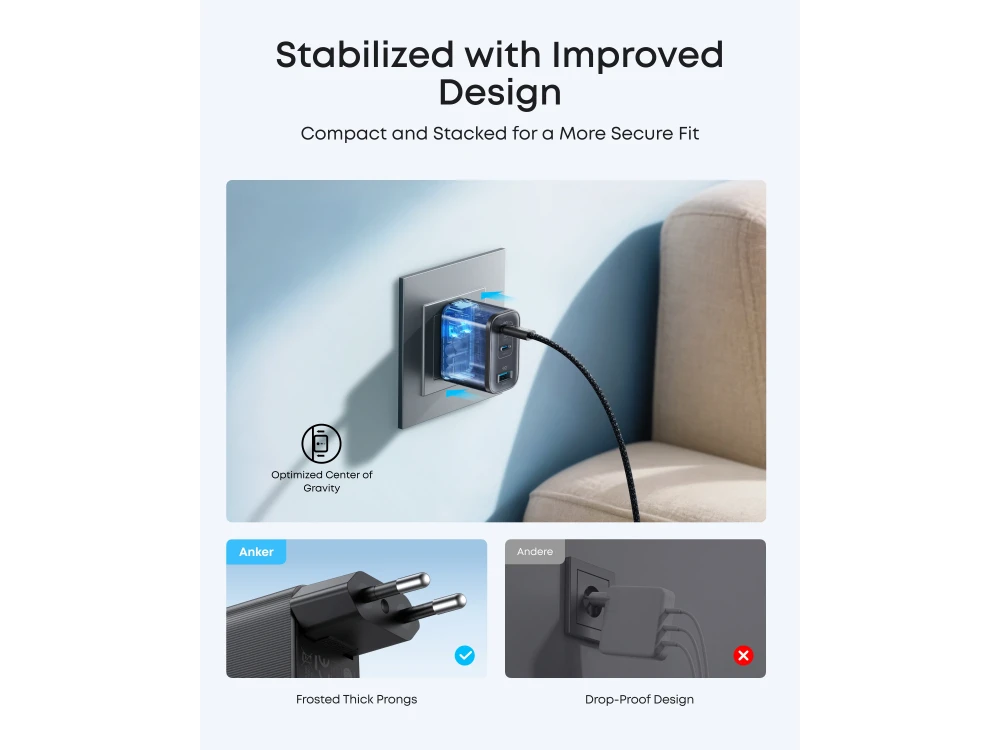 Anker Nano 70W 3-Port USB-C / USB-A GaN Wall Charger – Black – view 3