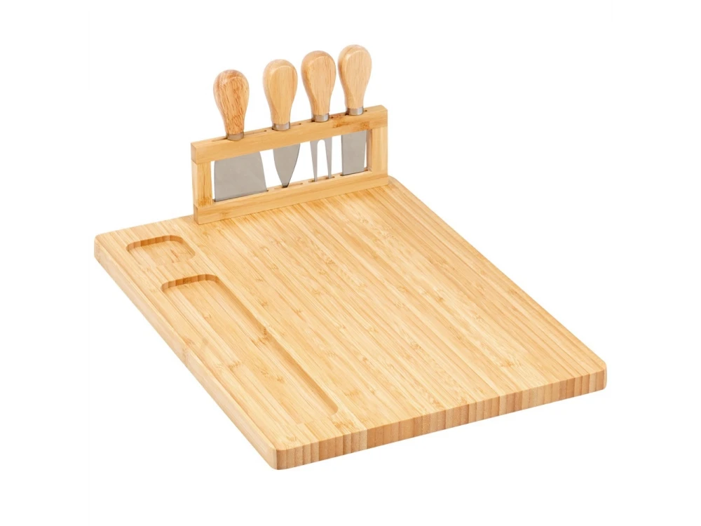 Vilde Premium Bamboo Cheese Board with 4 Knives – Serving Platter Set – view 3