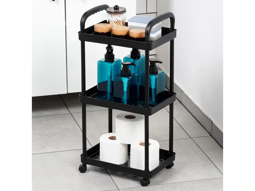 Vilde 3-Tier Storage Trolley Cart 61x30x21cm with Wheels – Black – view 3