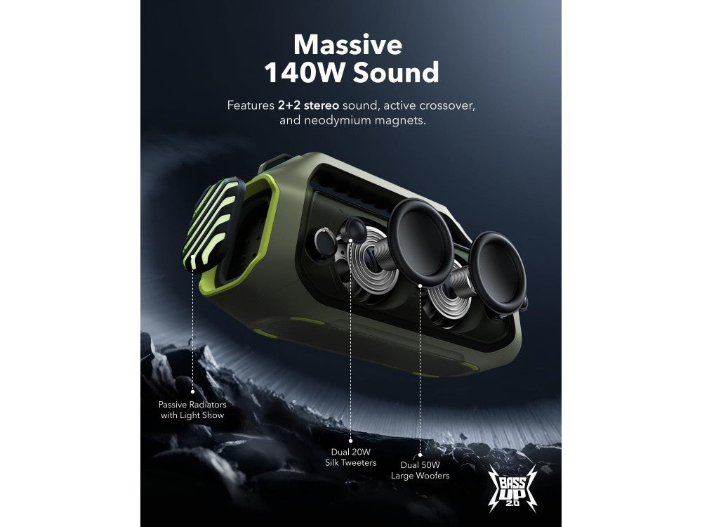 Anker Soundcore Boom 2 Plus Bluetooth Speaker 140W – IPX7, BassUp 2.0, RGB, 20h, Adventure Green – view 3