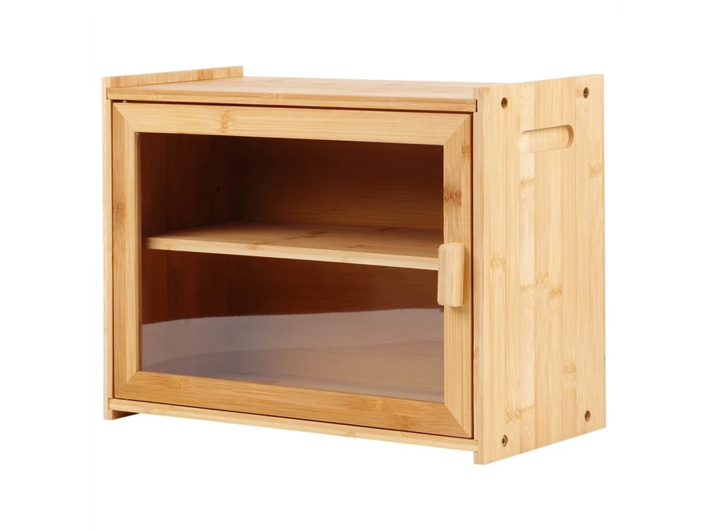 Vilde Bamboo Bread Bin 2-Tier 40×20×31cm with Clear Window and Bamboo Tongs – view 3