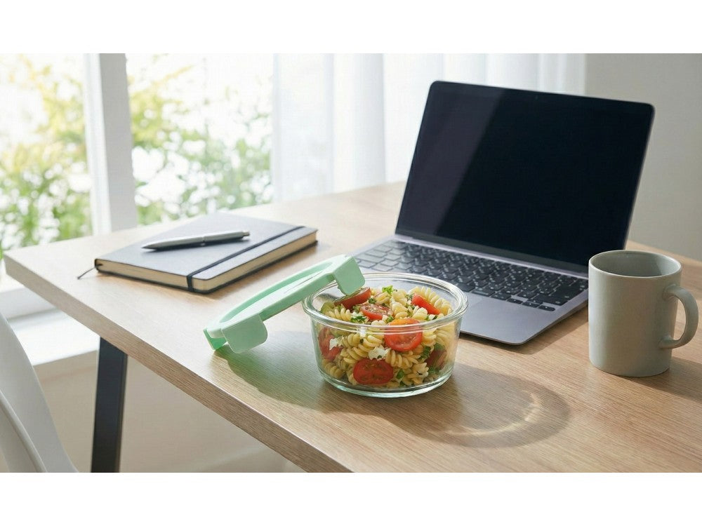 AJ Glass Food Container Round 660ml 15x6cm – Airtight, Green Lid – view 3
