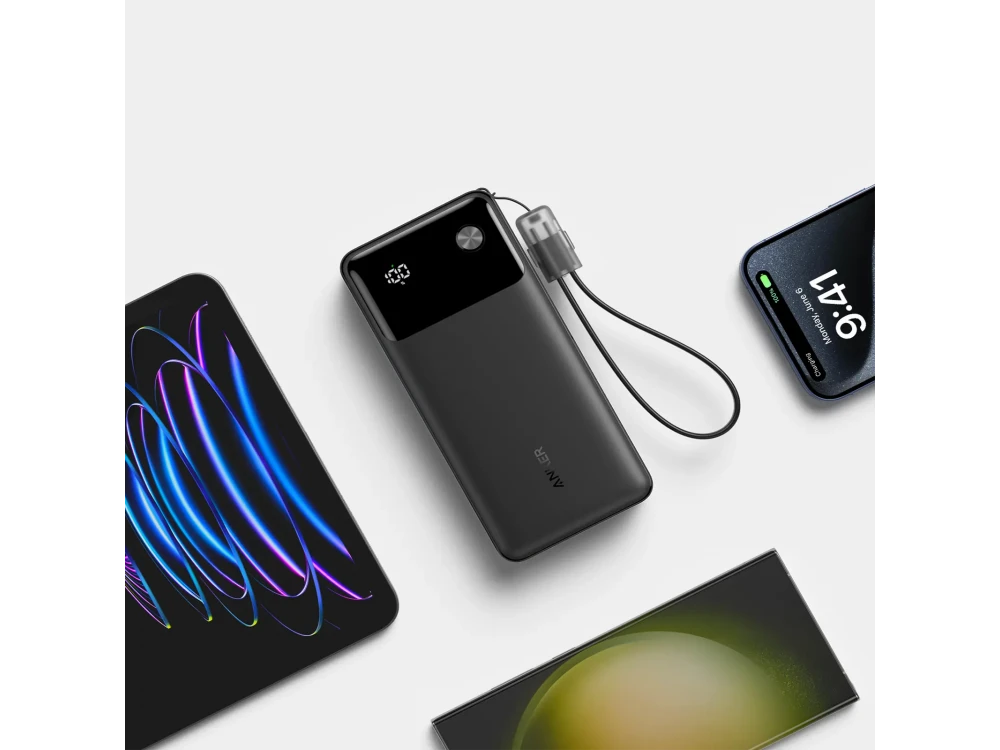 Anker PowerCore Power Bank 20000mAh 30W – USB-A & USB-C, Lanyard Cable, Digital Display, Black – view 3
