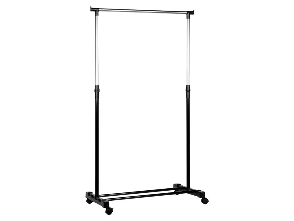 Vilde Metal Rolling Clothes Rack – Height-Adjustable, Bottom Shelf, 72x42x140cm, Black – view 3