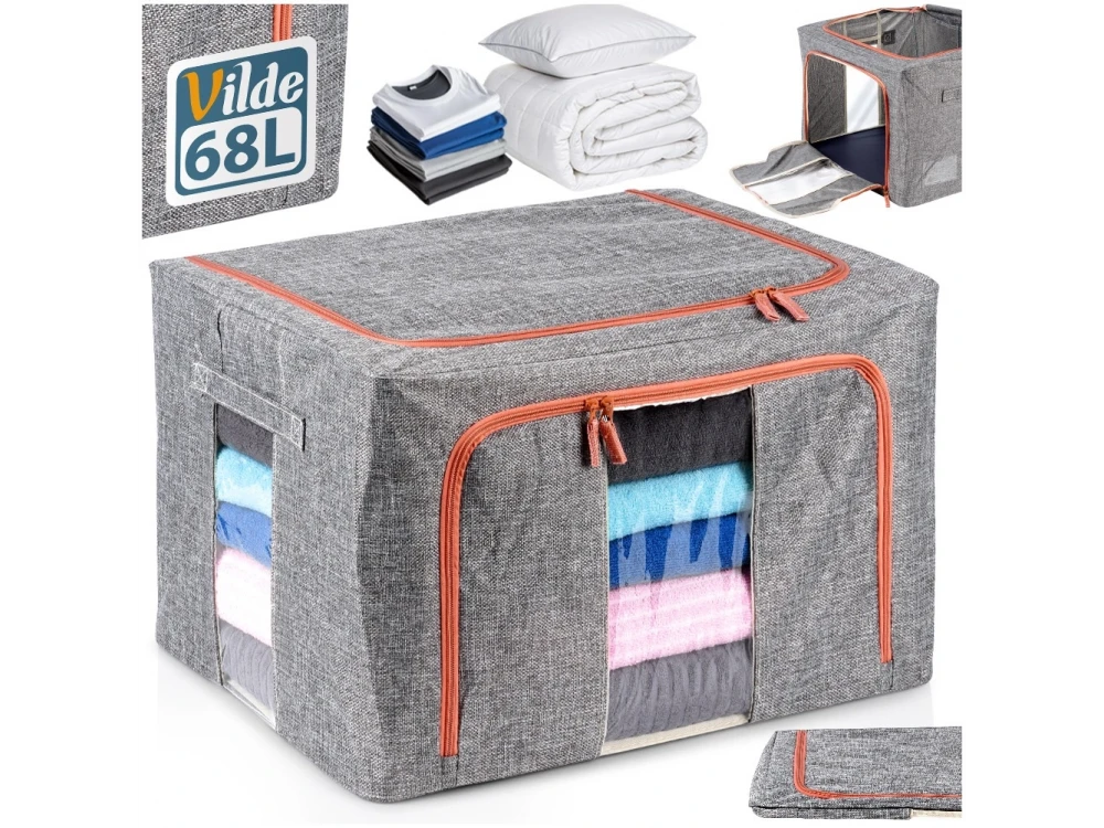 Vilde Fabric Storage Box 66L 50×40×33cm with 2 Window Openings – Gray – view 3