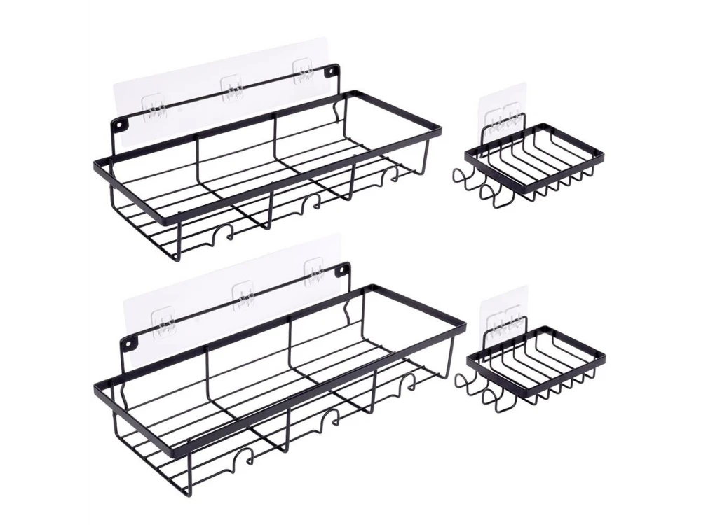 Vilde 4-Pack Shower Caddy Adhesive Wall-Mounted Metal Bathroom Organizer – Black – view 3