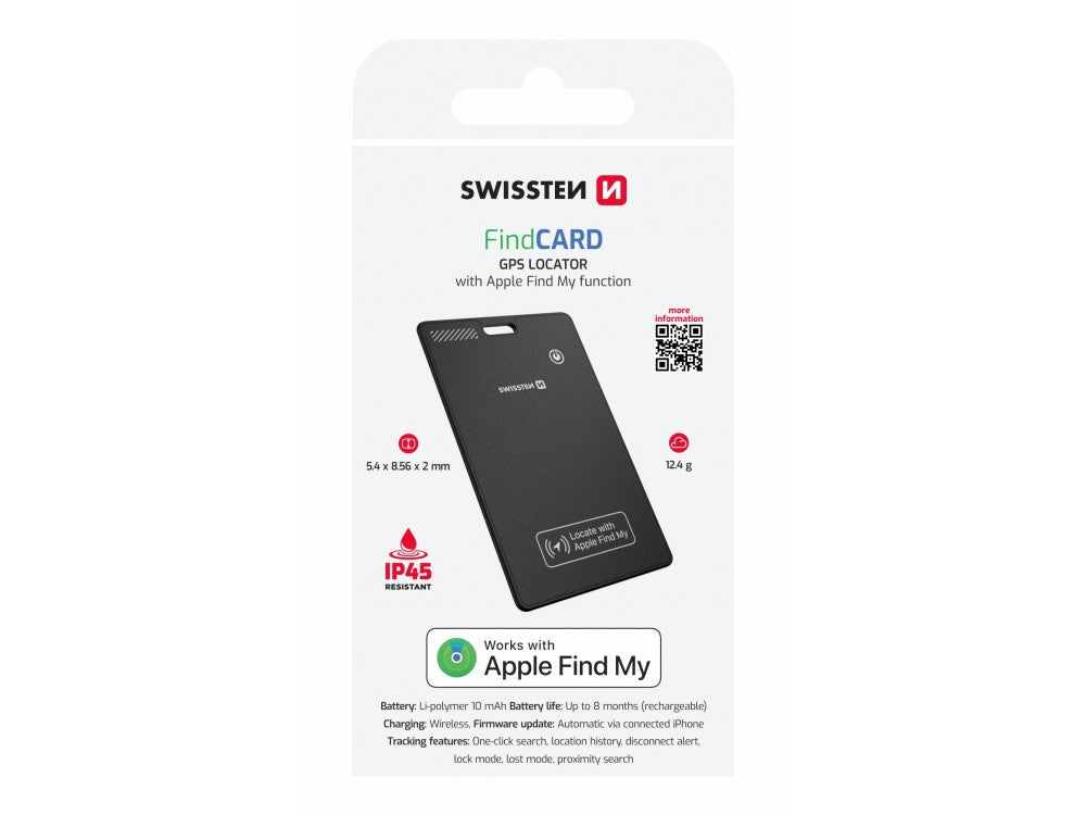 Swissten Ultra Slim Find Card – Apple Find My Wireless Rechargeable Tracker, Black – view 3