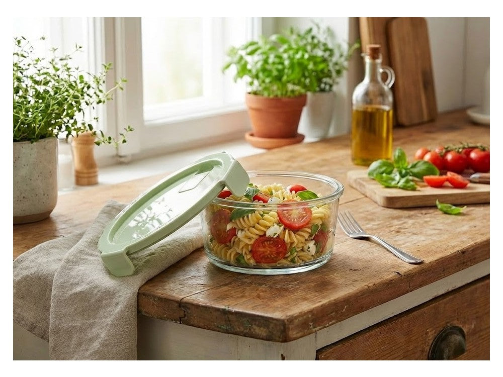 AJ Glass Food Container Round 950ml 17x7cm – Airtight, Green Lid – view 3
