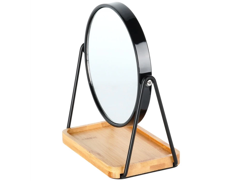Vilde Double-Sided Makeup Mirror 15 cm – Normal & Magnifying, Bamboo Base, 360° Rotation – view 3