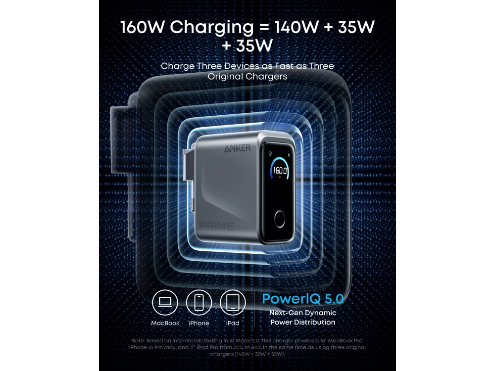 Anker 160W GaN 3-Port USB-C Wall Charger – Smart Display, AnkerSense View, Dark Grey – view 3