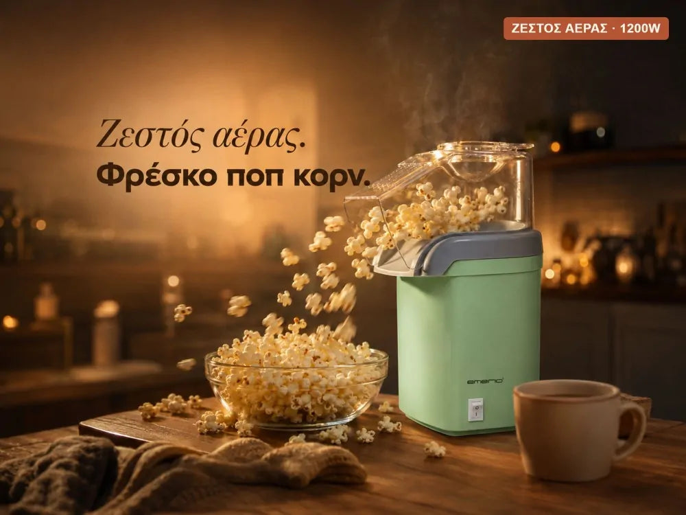 Emerio Popcorn Maker 1200W – Hot-Air Popcorn Machine for Healthy Snacks, Green – view 3