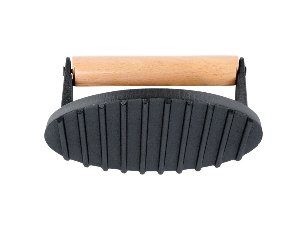 Vilde Cast Line Burger Press Cast Iron 17.5cm – Wooden Handle, Black – view 3