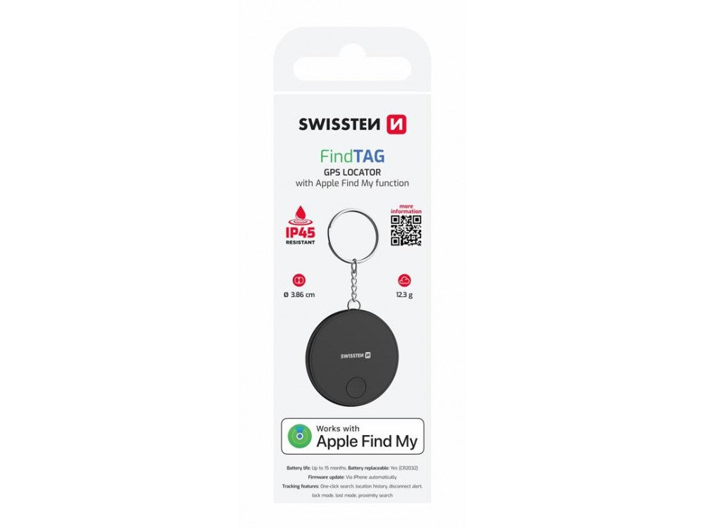 Swissten Ultra Slim Find Tag – Apple Find My Smart Locator, IP45, Black – view 3