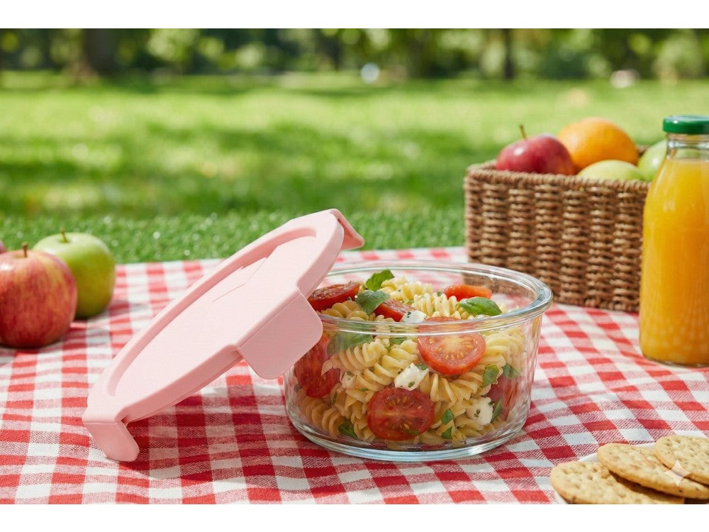 AJ Glass Food Container Round 950ml 17x7cm – Airtight, Pink Lid – view 3