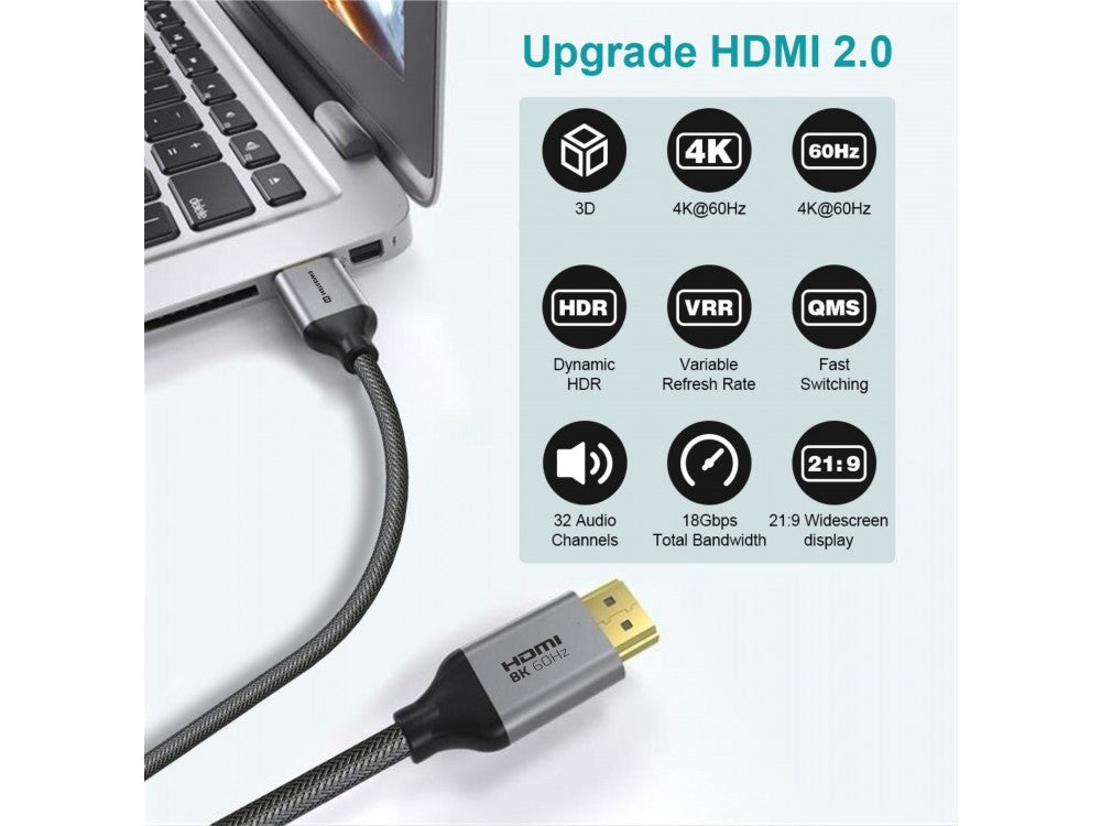 Swissten HDMI 2.0 Cable 2m – 4K@60Hz, HDR, 18Gbps, Gold Plated Nylon Braided – view 3