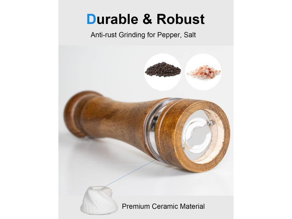 AJ Ceramic Salt & Pepper Mill 20cm – Oak Wood with Adjustable Grind, Window – view 3