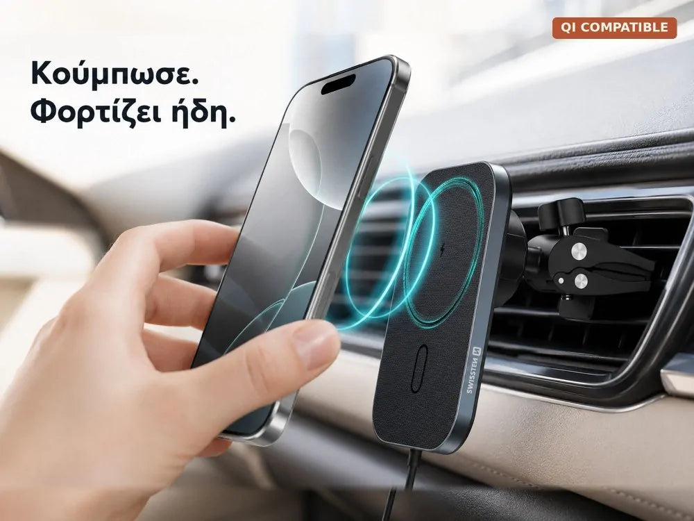 Swissten 2-in-1 Magnetic Car Holder with MagSafe Wireless Charging 15W – Vent Mount, Black – view 3