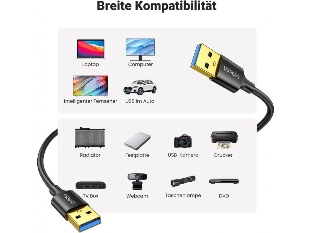 Ugreen USB 3.0 USB-A Male to Male Cable 0.5m – Gold Plated, Black – view 3