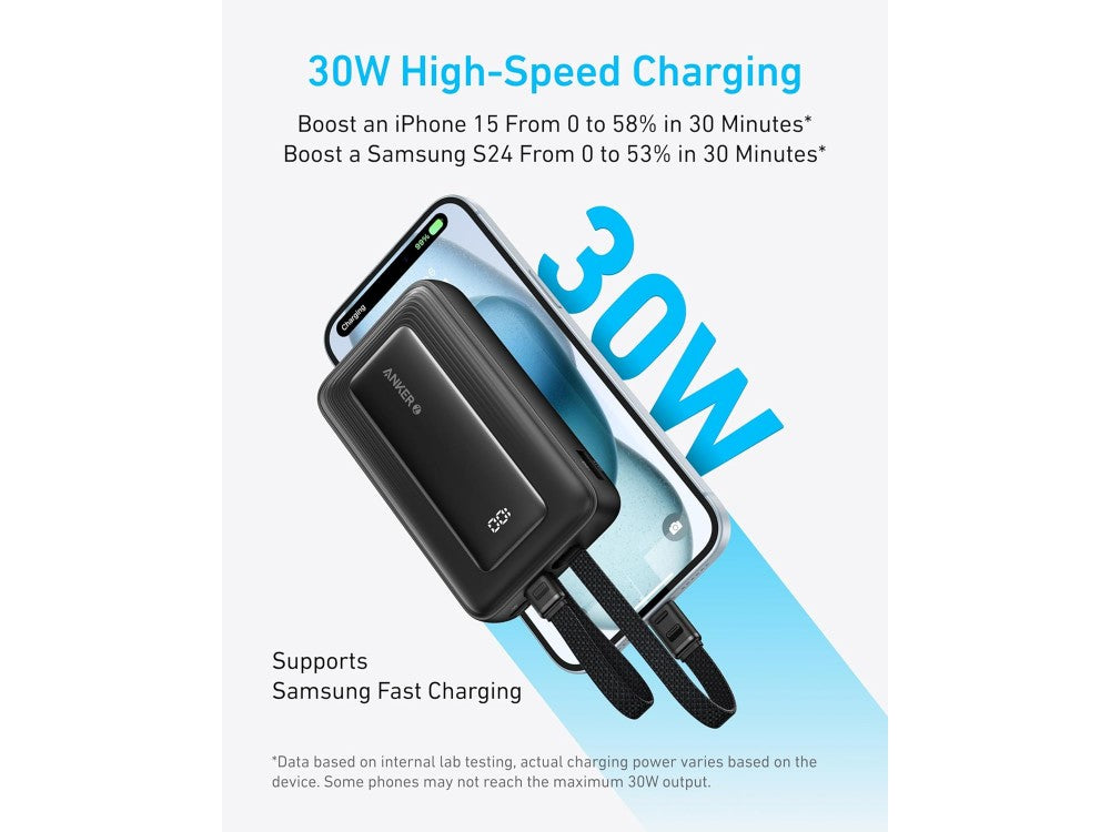 Anker Zolo Power Bank 10000mAh 30W – USB-A, USB-C, Built-in USB-C & Lightning Cables, Black – view 3