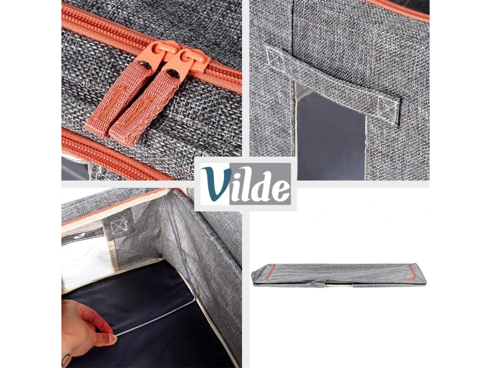 Vilde Fabric Storage Bag 68L 95×45×16cm with 2 Openings, Window & Metal Frame – Grey – view 4