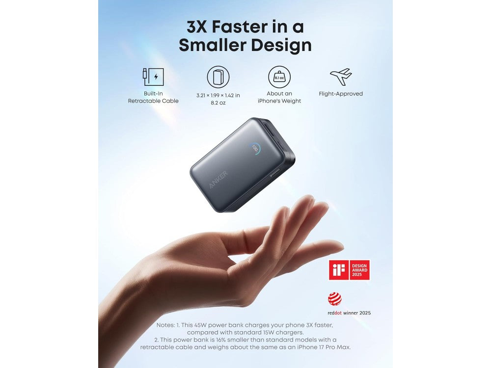 Anker Nano Power Bank 10K 45W PD 10000mAh – Built-in USB-C Cable, 2x USB-C + 1x USB-A, Phantom Black – view 4