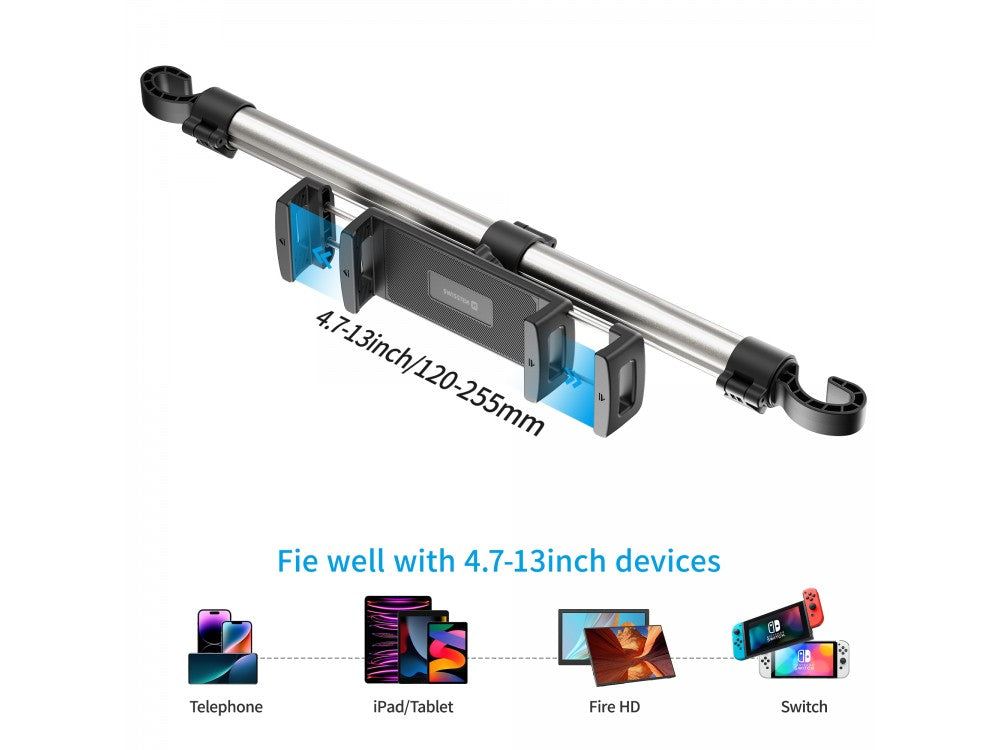 Swissten S-GRIP T2-MOP Car Headrest Tablet Holder – Extendable 50–72cm, 360° Rotation, Black – view 4