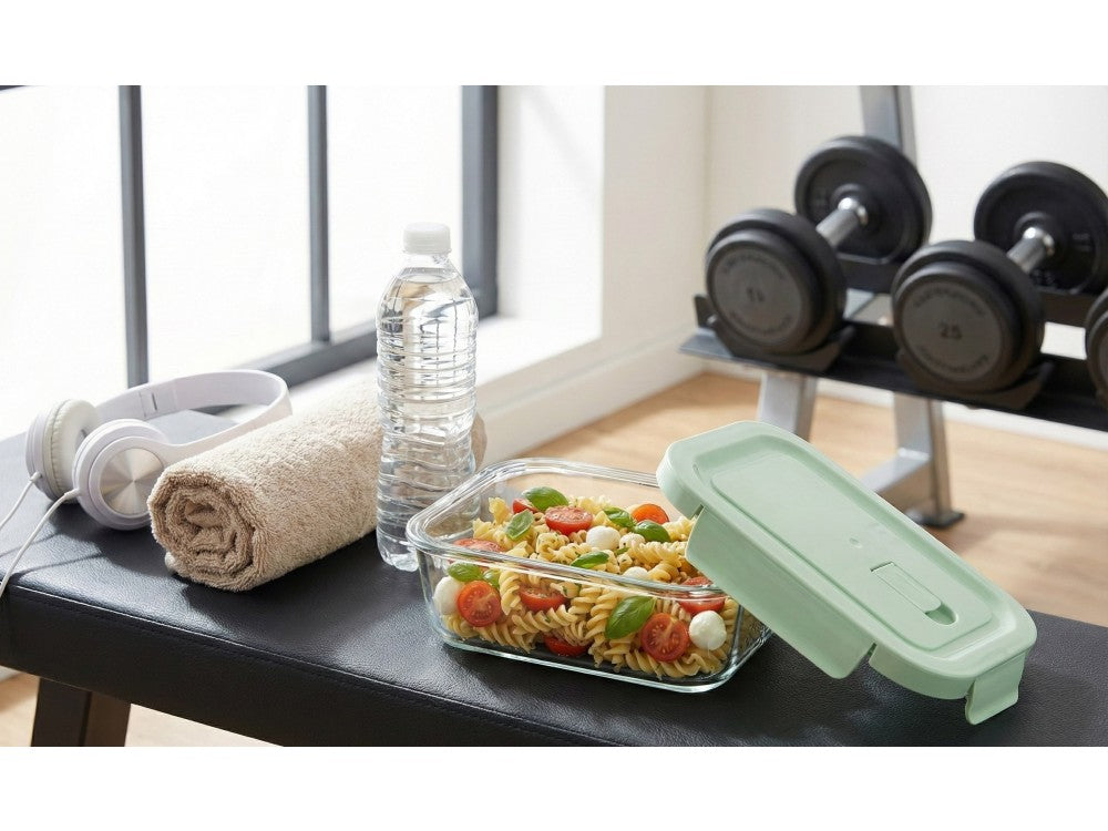 AJ Glass Food Container 680ml 17x12.5x5.5cm – Airtight, Green Lid – view 4