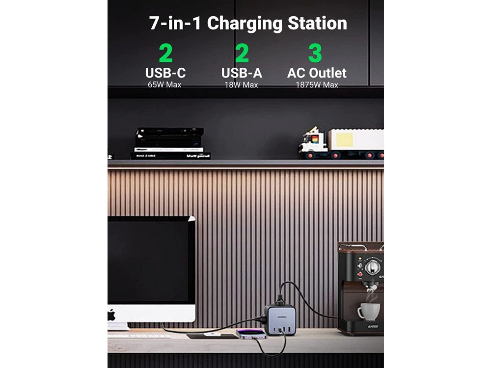 Ugreen DigiNest Cube 7-in-1 Power Strip 65W – 3 AC Outlets, 2× USB-C PD/PPS, 2× USB-A, Black – view 4