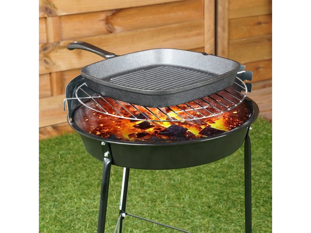 Vilde Premium Cast Iron Grill Pan 24 cm – Ridged Square Pan, Silicone Handle Grip – view 4
