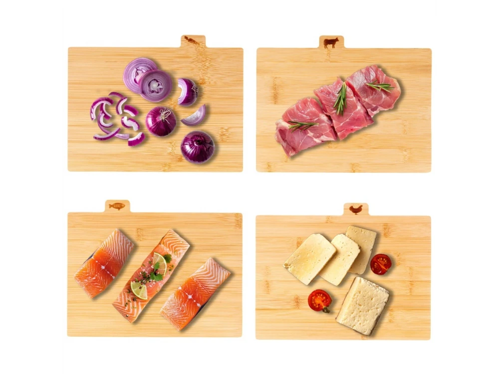 Vilde Premium Bamboo Chopping Boards Set of 4 with Stand – 28x20 cm, Food Icons – view 4