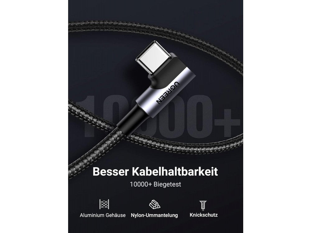 Ugreen USB-A to USB-C 90° Right-Angle Cable Nylon Braided 3A 18W 2m – Gray – view 4
