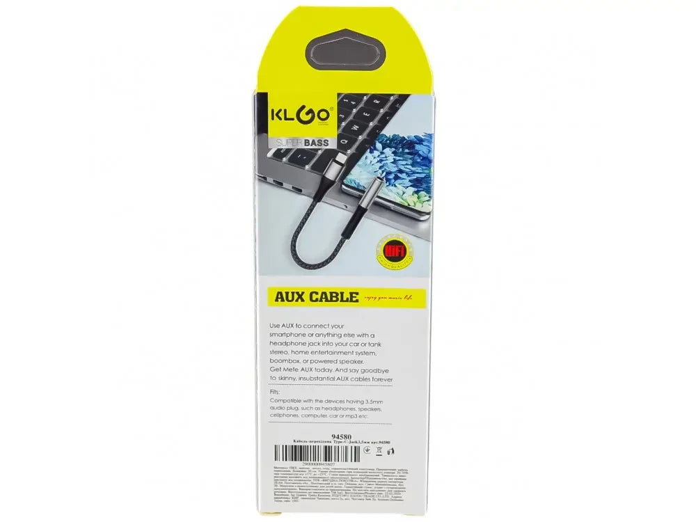 KLGO AUX-6 3.5mm AUX Female to Type-C Male Headphone Adapter, Nylon Braided, Black – view 4