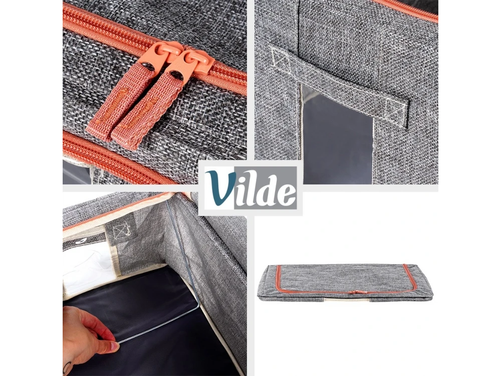 Vilde Fabric Storage Box 66L 50×40×33cm with 2 Window Openings – Gray – view 4