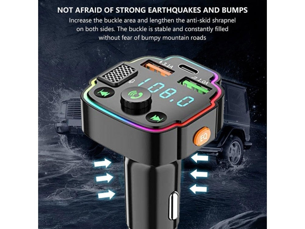 AJ FM Transmitter Bluetooth Handsfree Car Charger PD 20W – LED Display, RGB, 2 USB – view 4