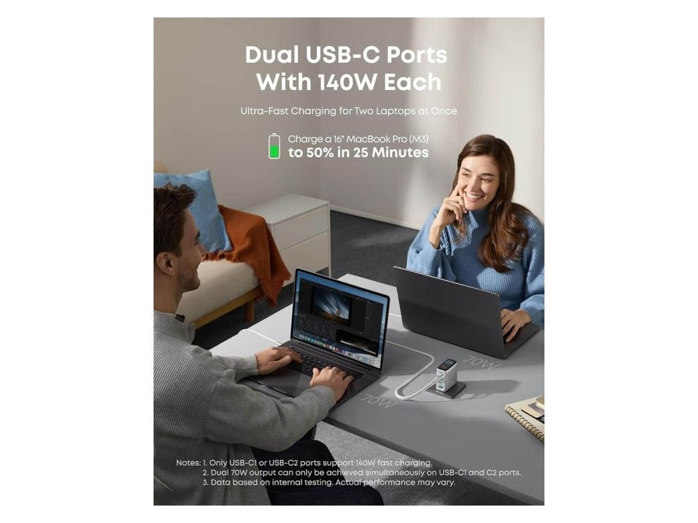 Anker 140W GaN 4-Port Wall Charger PD 3.1 – Color Display, USB-C Cable Included, Silver – view 4