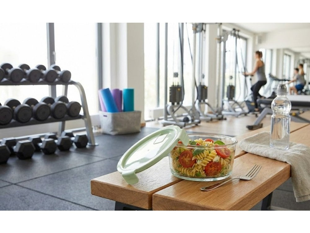 AJ Glass Food Container Round 950ml 17x7cm – Airtight, Green Lid – view 4