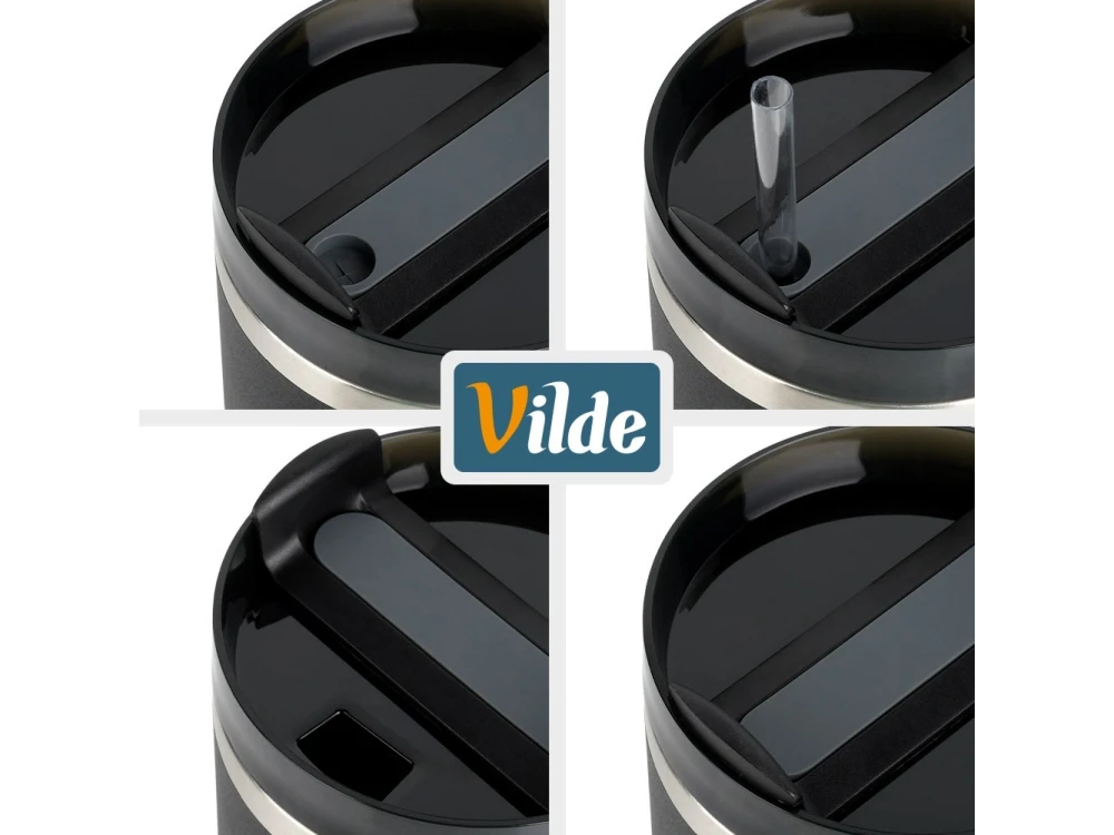 Vilde Travel Mug Steel 1.2L – Stainless, Vacuum Insulated, Straw, Handle, Black – view 4