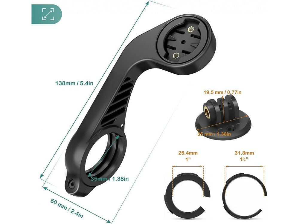 TUSITA Bicycle GPS Mount 25.4/31.8mm – Garmin Edge, XOSS G/G+, iGPSPORT + Light Mount, Black – view 4