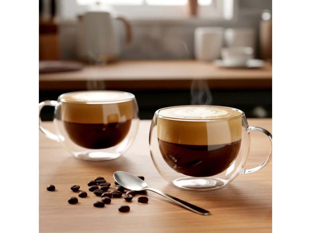 Vilde Premium Double-Walled Cappuccino Glasses Set of 2 – 280ml Borosilicate, with Handle – view 4