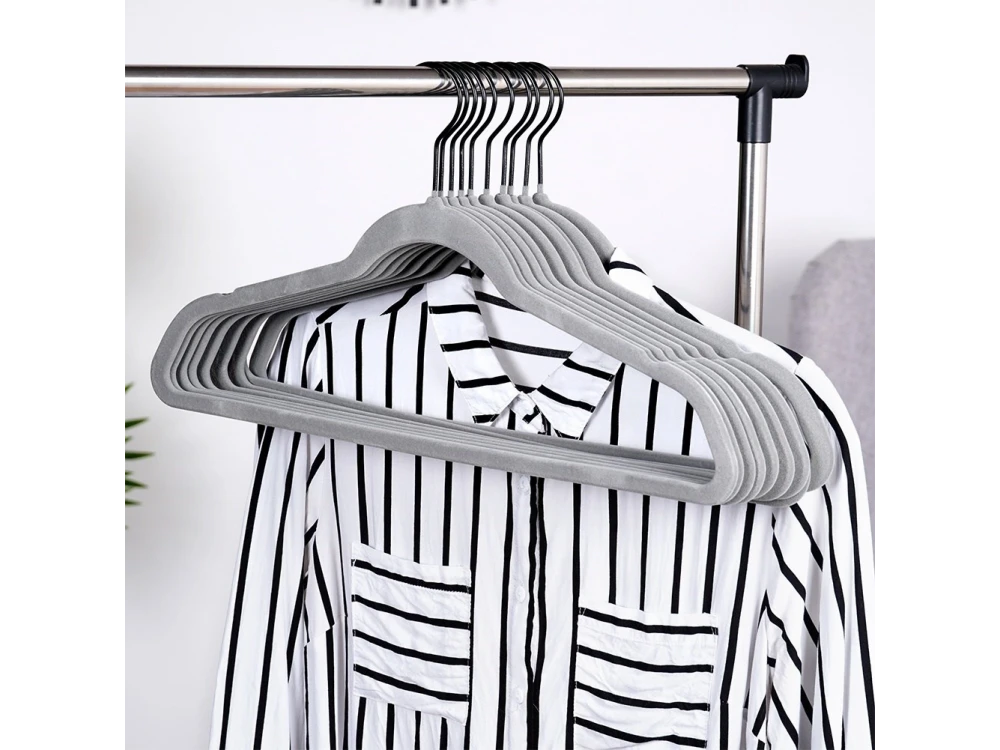 Vilde Velvet Clothes Hangers Set of 10 – Non-Slip, Swivel Hook, Grey – view 4