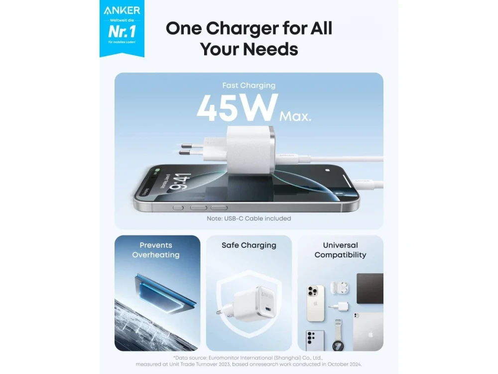 Anker Nano 45W GaN USB-C Wall Charger – Samsung Super Fast, ActiveShield, Aurora White – view 4