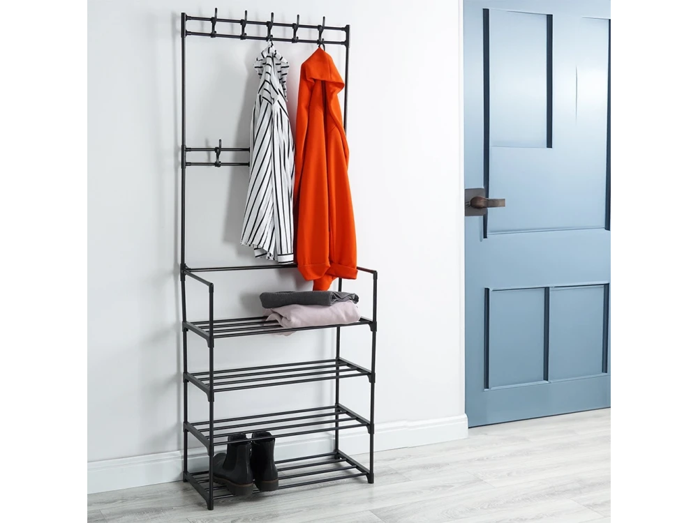 Vilde Metal Hallway Unit with Coat Rack & Shoe Rack – 57 × 28 × 156 cm, Matte Black – view 4